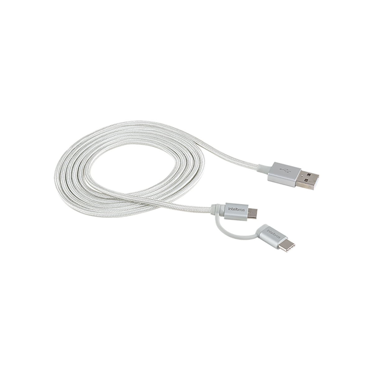 Cabo USB-C 1,5m de PVC nylon branco Intelbras EUABC 15NB