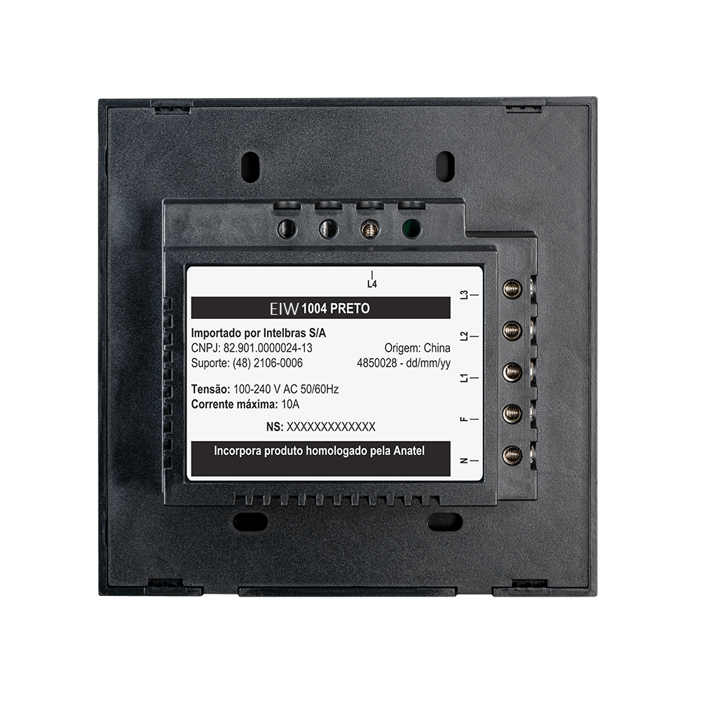 Interruptor inteligente Wi-Fi Touch 4 teclas Preto EIW 1004 Intelbras