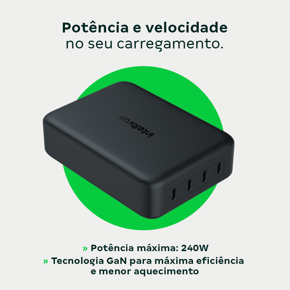 Carregador de Mesa Multiportas 240W GaN EC 40 Intelbras