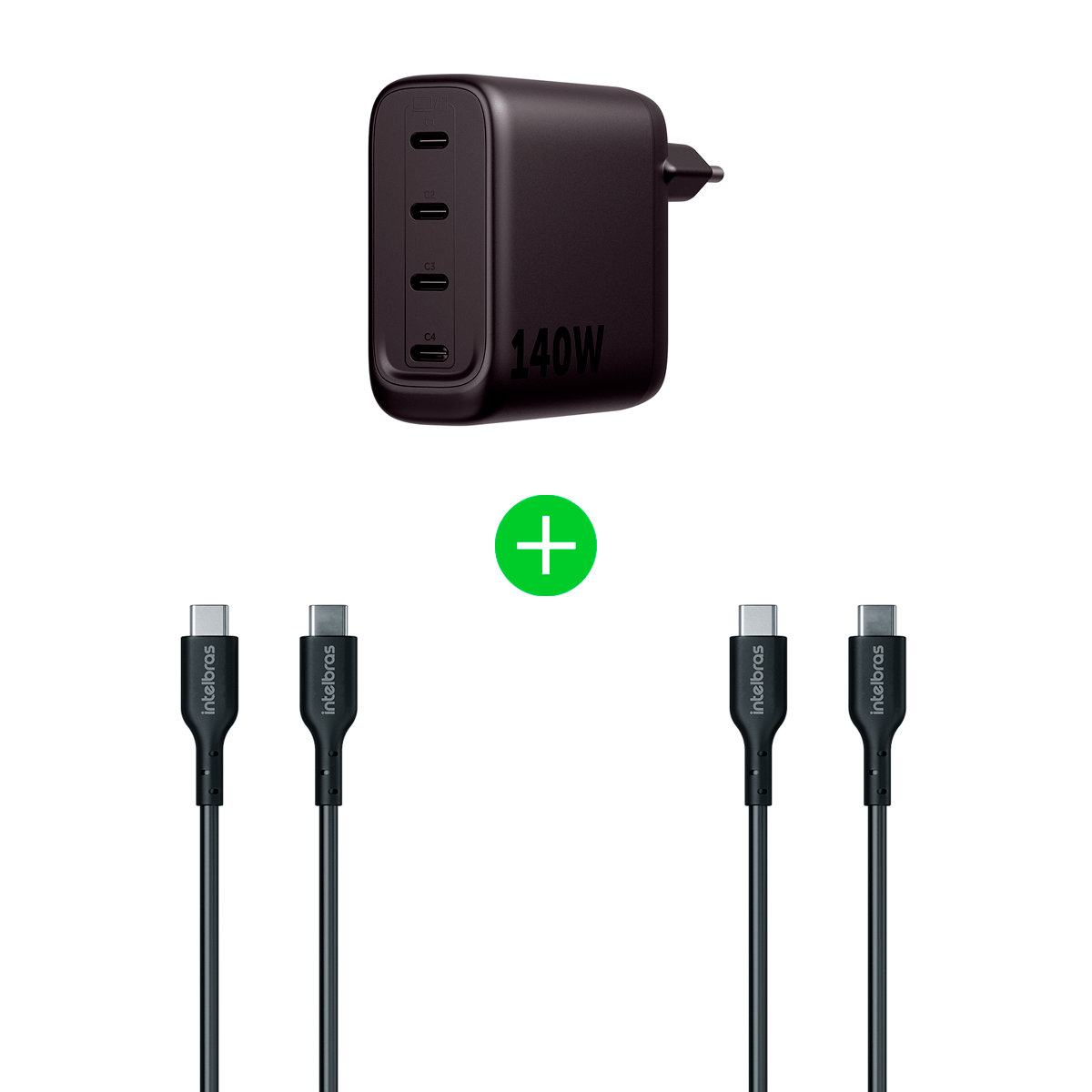 Kit Carregador Turbo EC 40 com 2 Cabos USB-C Intelbras