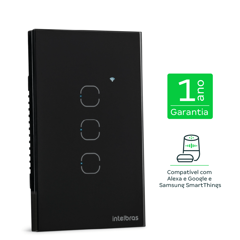 Interruptor Inteligente Wi-Fi Touch 3 teclas Preto EIW 1003 Intelbras