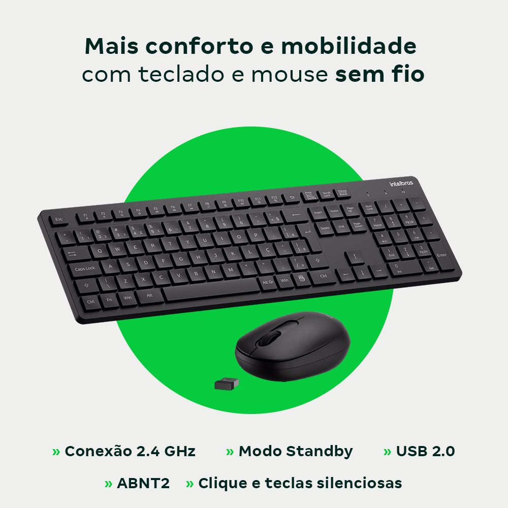 Kit Teclado e Mouse Sem Fio Intelbras CSI1020 Preto