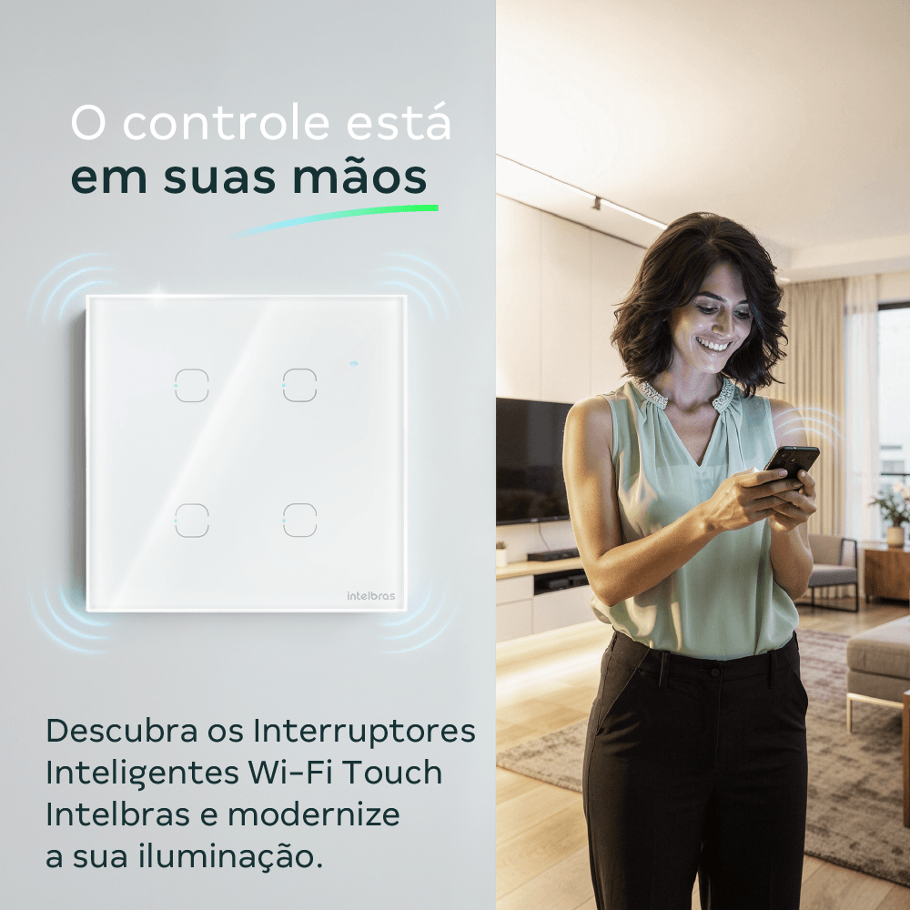 Interruptor inteligente Wi-Fi Touch 4 teclas Preto EIW 1004 Intelbras
