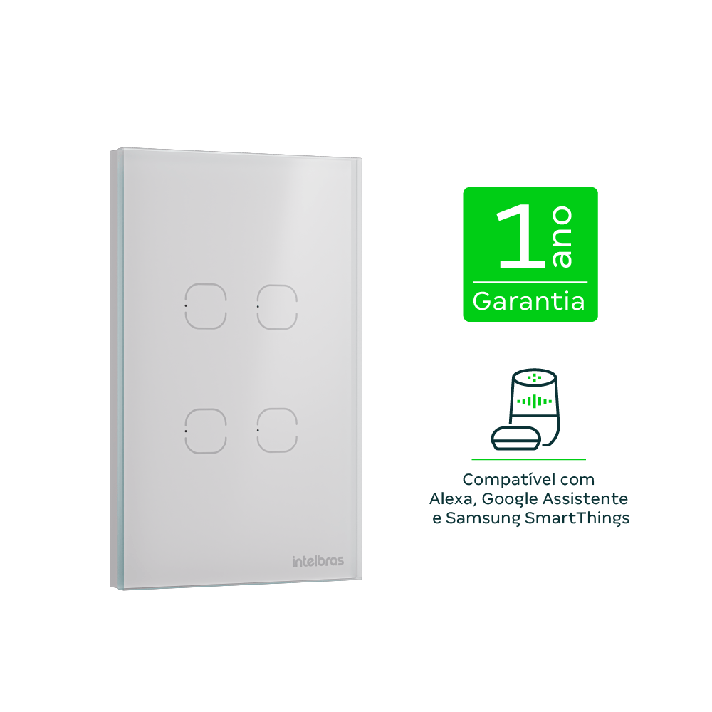 Interruptor Inteligente Wifi Touch 4 Teclas EIW 1004S Branco Intelbras