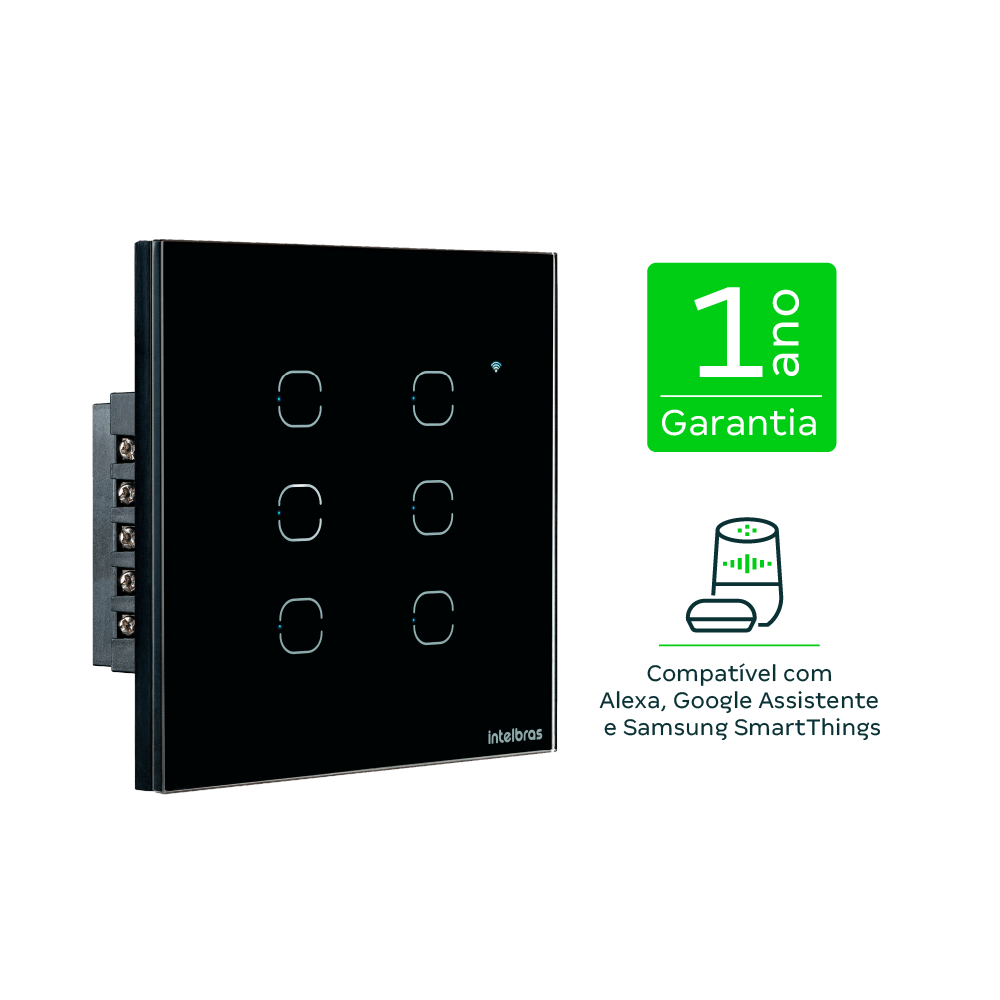 Interruptor Inteligente Zigbee Touch 6 Botões EIZ 1006 Preto Intelbras