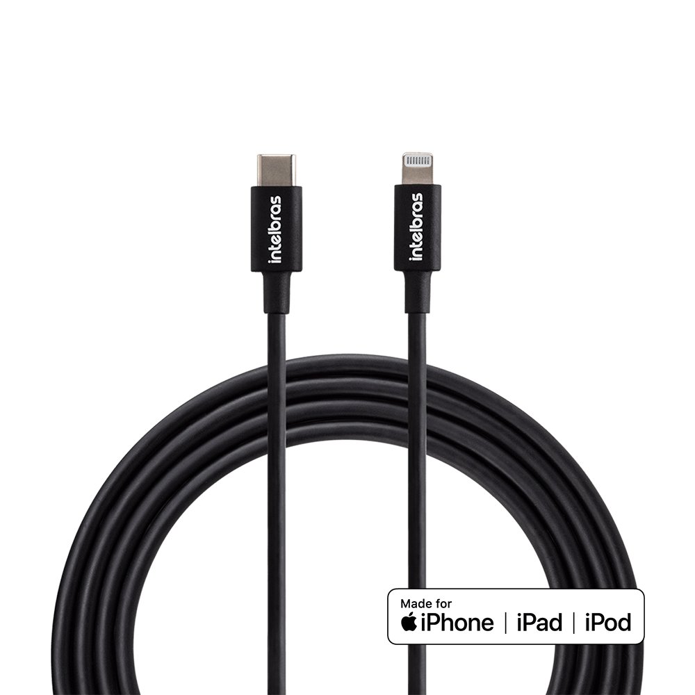 Cabo USB-C Lightning 1,2m em PVC Preto Intelbras EUCL 12PP