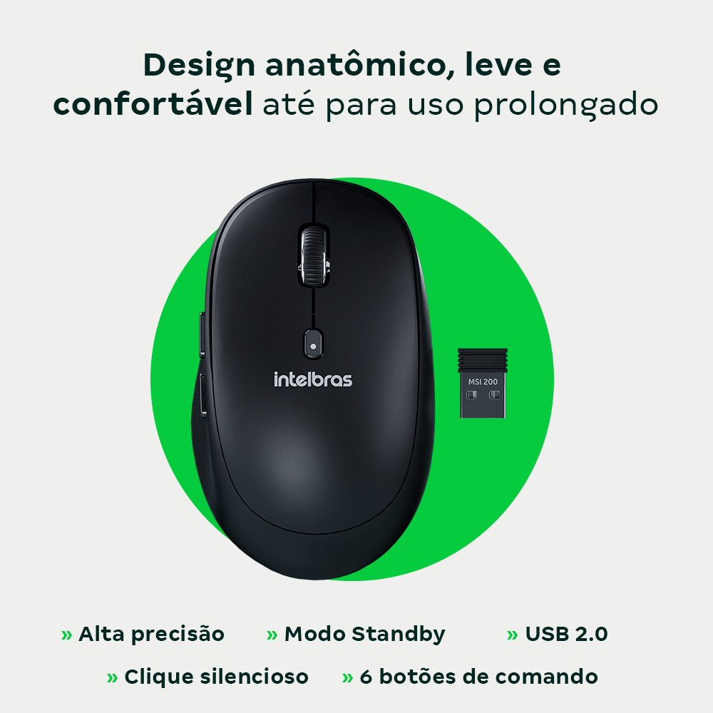 Mouse Sem Fio Intelbras MSI200 Clique Silencioso