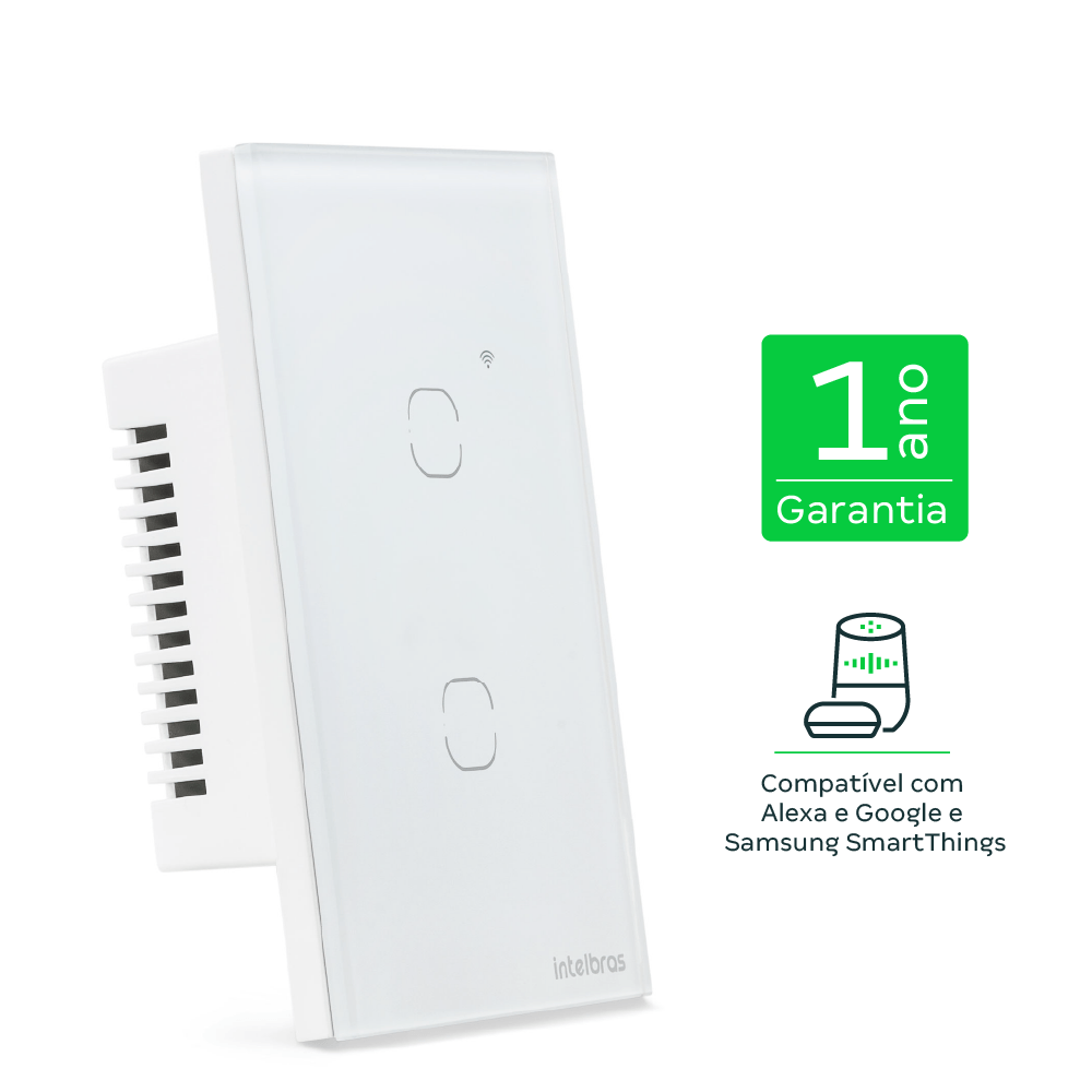 Interruptor Inteligente Wi-Fi Touch 2 teclas Branco EIW 1002 Intelbras