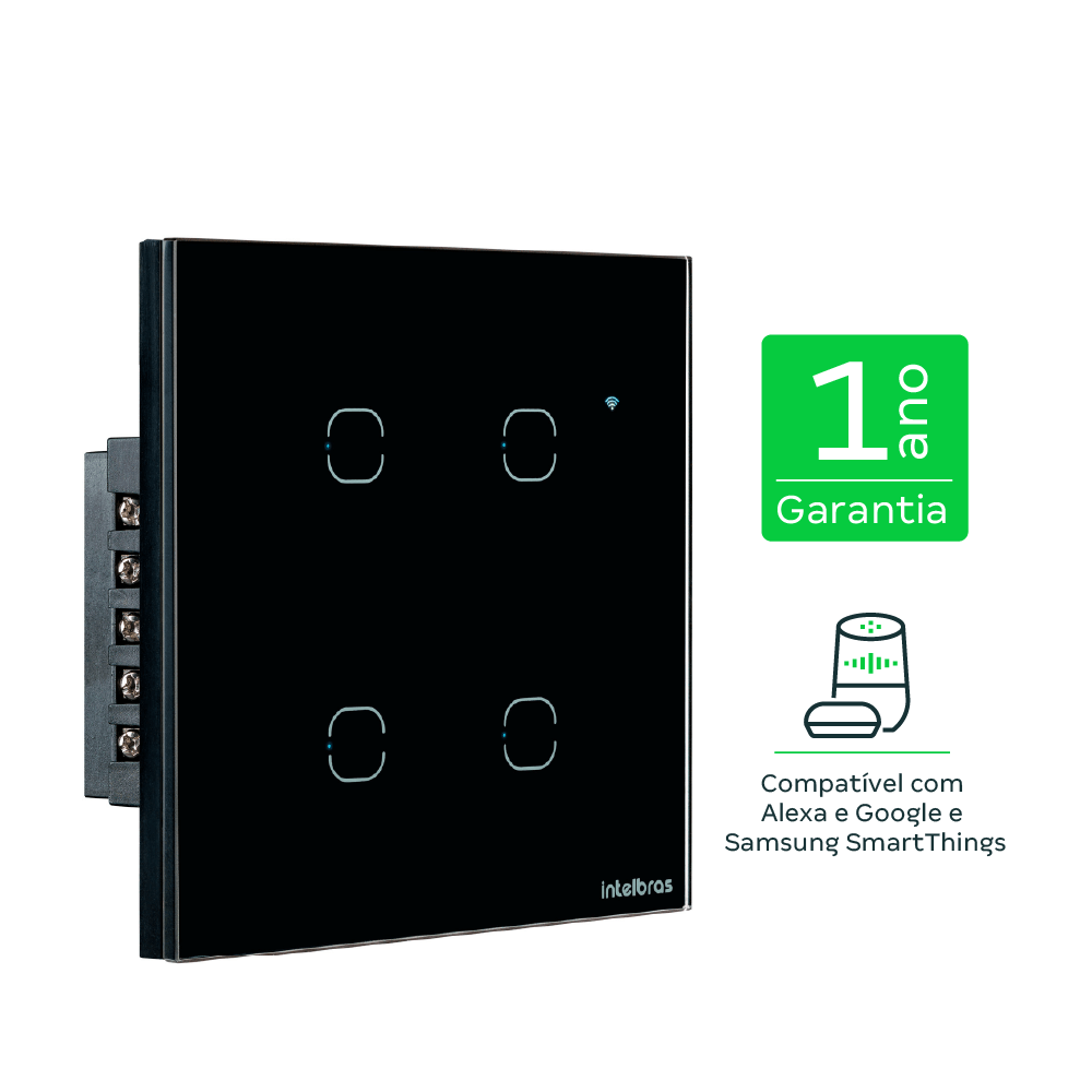 Interruptor inteligente Wi-Fi Touch 4 teclas Preto EIW 1004 Intelbras