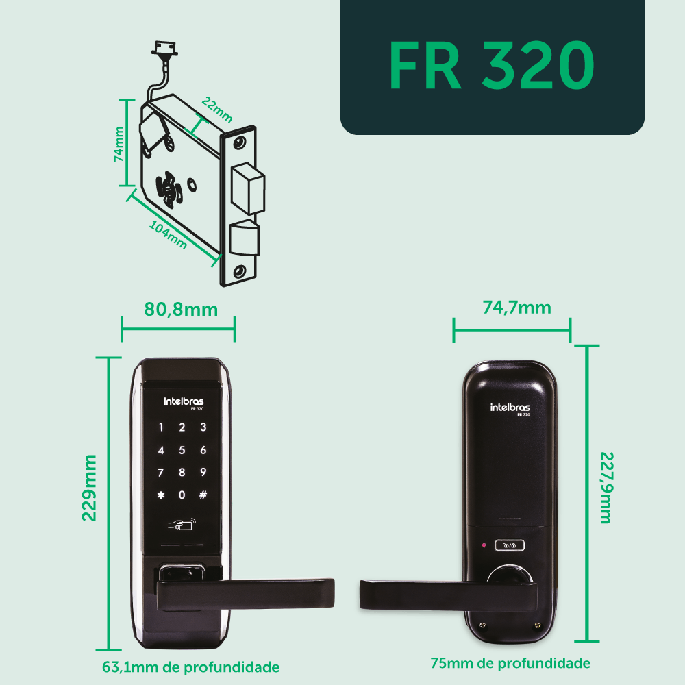 Fechadura Digital de Embutir FR 320 Preta Intelbras