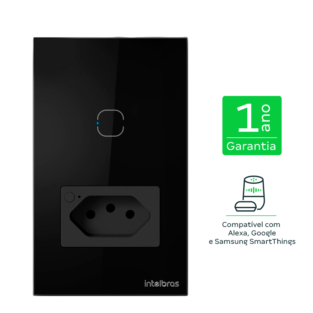 Tomada com Interruptor inteligente Wi-Fi Touch Preto ETW 1011 Intelbras