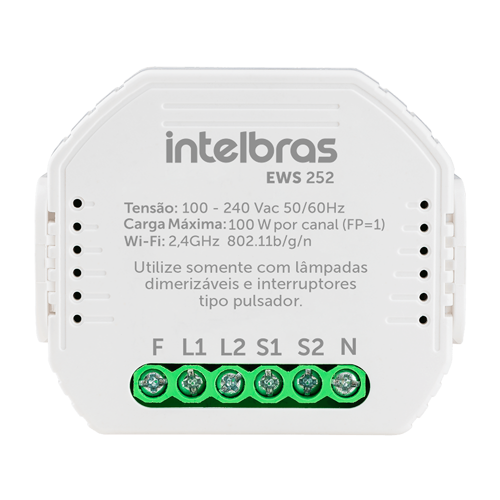 Minicontrolador Dimmer Wi-fi para 2 Interruptores EWS 252 Intelbras