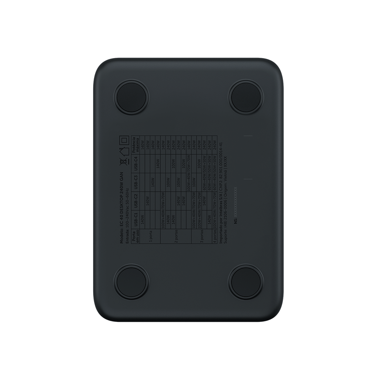 Carregador de Mesa Multiportas 240W GaN EC 40 Intelbras