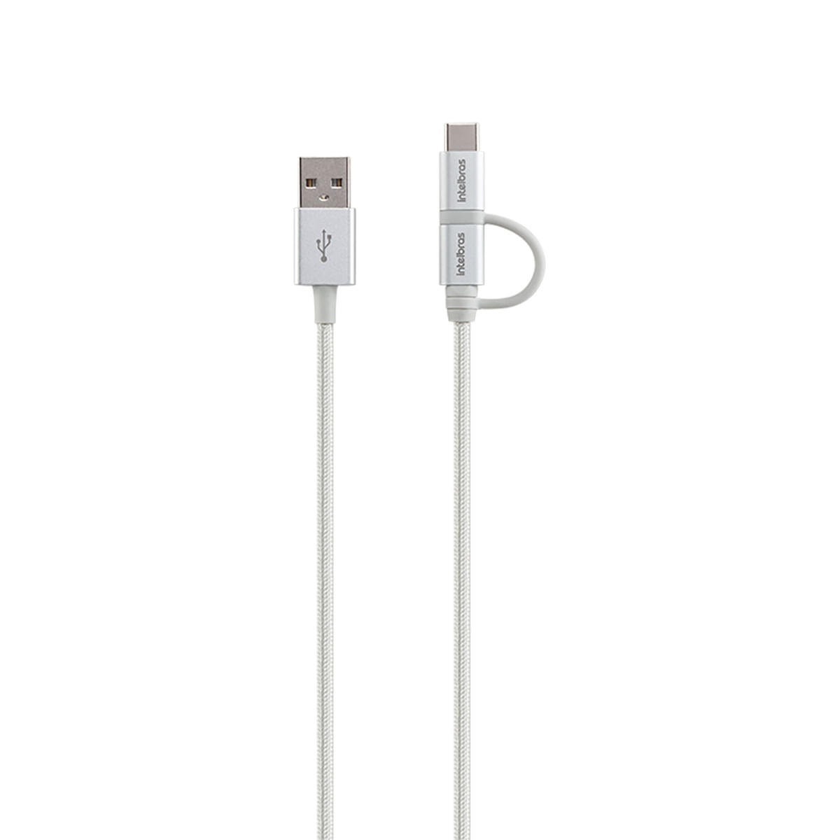Cabo USB-C 1,5m de PVC nylon branco Intelbras EUABC 15NB